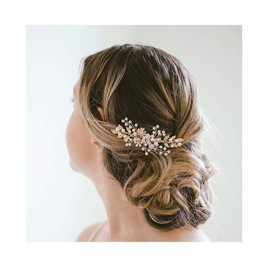 Campsis Wedding Bridal Hair Comb Bride Flower Hair Combs Pearl Bead Combs Crystal Rhinestone Combs Wedding Bride for Hair Accessories for Women and Girls (Gold)