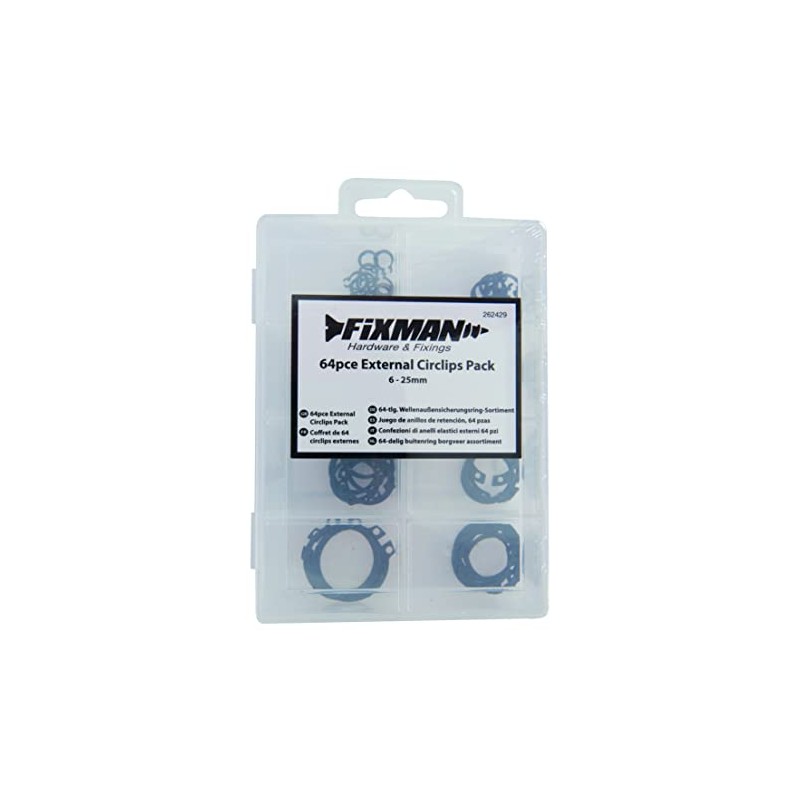 Fixman 262429 External Circlips Pack 64pce , Black