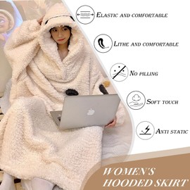 HULG Women's Fleece Onesie Pyjamas, Extra Large Blanket Hoodie, Large, Super Soft, Warm and Comfortable Fleece Hoodie, Giant Portable Blanket Hoodie, White