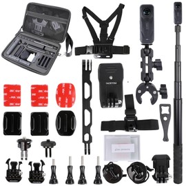 PellKing Motocycle Bike Accessory Bundle for Insta360 ONE X5/X4,Carrying Case with Shoulder Belt,Selfie Stick,Chest Strap,Head Strap,Backpack Clip,Handlebars Mount,Helmet Mount,Screen Protector