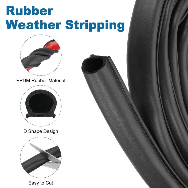 18 ft D Shape Rubber Seal Strip, 3/4" Self-Adhesive EPDM