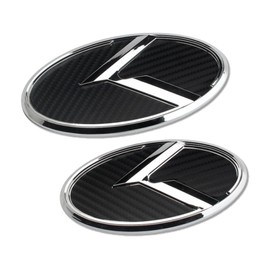 2Pcs K Logo Front Hood Trunk Emblem Badge Compatible with Forte Sedan Optima Cerato .etc (Silver Carbon Fiber Black)