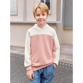 Haloumoning Boys Color Block Hoodies Kids Fashion Long Sleeve Hooded Sweatshirts Pullover 5-14 Years Pink