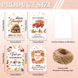 CHGCRAFT Pack of 120 Gift Tags Autumn Maple Leaves Pendant with String Happy Thanksgiving Gift Tags Pumpkin Thank You Tag Gift Labels for Wedding Holiday Birthday Party Decoration