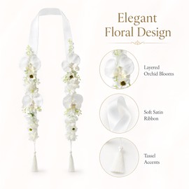 White Wedding Floral Ribbon Garland Hanging Decoration for Bridal Ceremony, Arch, Reception Backdrop and Party Decor