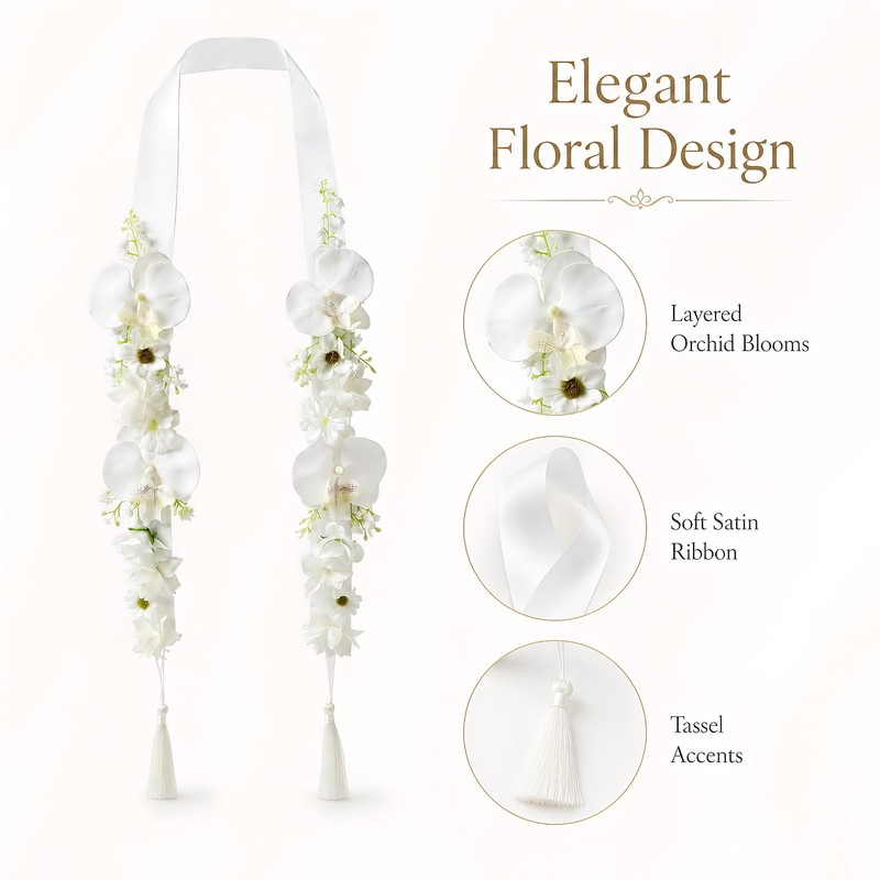 White Wedding Floral Ribbon Garland Hanging Decoration for Bridal Ceremony,