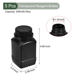 YOKIVE 5 Pcs Chemistry Reagent Bottle, Lab Containers with Wide Mouth | Liquid Storage, Great for Laboratory, Stores, Factory (Black, 8.45-Oz)