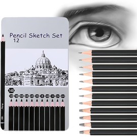 Lemical 12pcs Sketching Pencils Set - 14B 12B 10B 8B 6B 4B 2B B HB H 2H 4H Graphite Drawing Pencils Professional Sketch Pencils Set for Artist Drawing Art Sketching Shading Manga Office Art Supplies