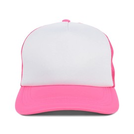 Lids Blank Basic Foam Trucker Adjustable Snapback Hat, White/Neon Pink, One Size