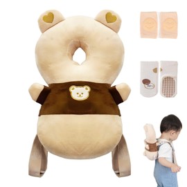 WKC Baby Head Protector Backpack with Knee Pads & Non-Slip Socks, Toddler Safety for Crawling & Walking (Style 16)