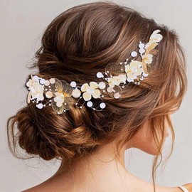 BARTOSI Bride Wedding Headband Gold Pearl Headpiece Bridal Hair Vine Hair Accessories for Women and Girls