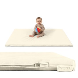 Funyoo Padded 48" ×48" Baby Play Mat for Floor, 1.2" Thick Memory Foam Playmat with Soft Vegan Leather Cover, Cushioned Playpen Mat for 50" x50" Playpens, Beige