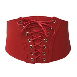 Ladies Waist Corset Cinched Belt (Medium (UK 8-14), Red)
