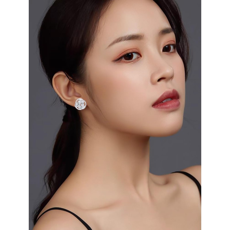 JOLCHIF Silver Love Knot Clip On Earrings for Women Non