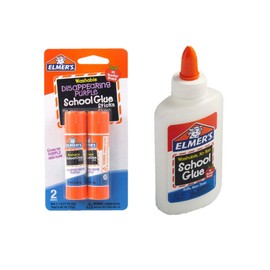 Elmer's bundle Washable Liquid School Glue, White, Dries Clear, 4 fl oz Plus Disappearing Purple Elmer's School Glue Stick, 7g, 2pk