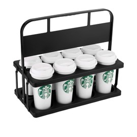 Reusable Drink Carrier with Handle for Doordash, Eats, Grubhub, Portable 8 Cup/Coffee Holder Accessories for Delivery, Foldable Drinks Caddy with Tray, Car Durable Plastic Festive Bottle, Vacation