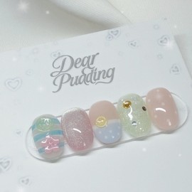 [Handmade Nail Tips] Button Baby Nail Tips - Short Oval / [수제네일팁] 단추베이비 네일팁 - 숏오벌