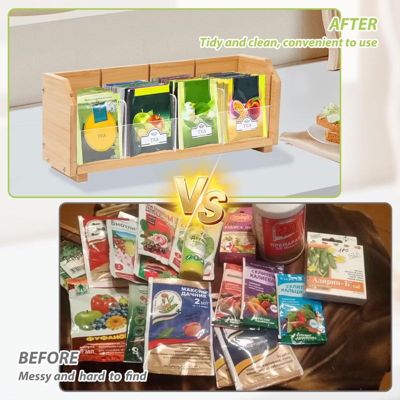 Qivine Wooden Tea Box, Bamboo Tea Caddy for Tea Bags