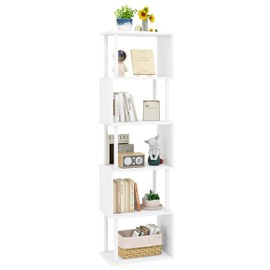 IBUYKE 6-Tier Tall Bookshelf,S-Shaped Geometric Bookcase, Wood Display Shelves with Storage,Modern Bookshelf for Living Room Bedroom, Home Office, White WBC016W