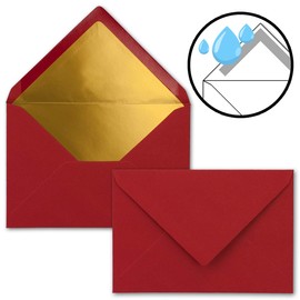 50 x B6 envelopes with gold inner lining, 12.5 x 17.6 cm, dark red, (red), lined with metallic paper, wet seal, FarbenFroh by Gustav Neuser
