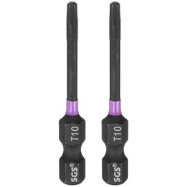 sourcing map 2pcs T10 Torx Head Impact Screwdriver Bits 1/4" Hex Shank 2" (50mm) Long Magnetic No Hole Tamper Proof 6 Point Star Screw Driver Drill Bits Phosphate S2 Steel Power Tools