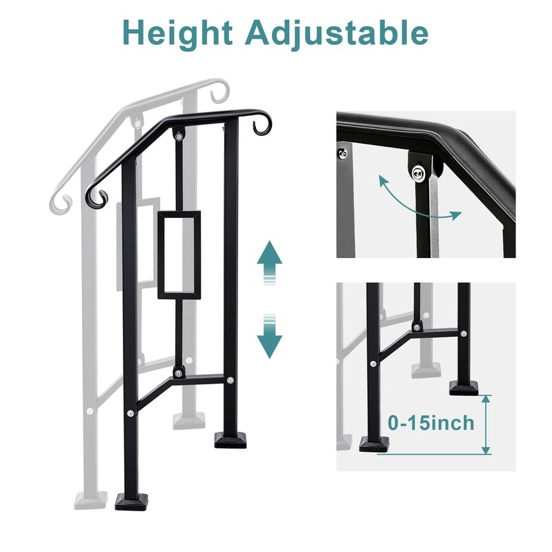 LMRSTOO Black Handrails for Outdoor Steps, Heavy Duty Double Post