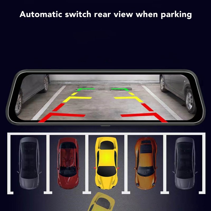 Dash Camera 9.66in Mirror Touch Screen Dual Camera 1080P Wide