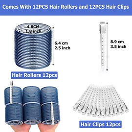 Lockenwickler locken Set 24 St√ºcke, Gro√üe Locken Curlers Ohne Hitze Selbsthaftend Haftwickler, Gro√ü Hitzefreie Haarwickler Hair Rollers mit 12 St√ºcke Entenschnabelclips f√ºr lange mittlere kleine Haar