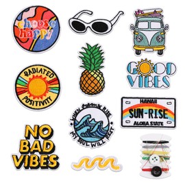 10 Pcs Embroidered Patches, Colorful Sew Backpack Patches Decorative Applique Embroidered Patch Cute Sewing Backpack Patch for Clothes Bags Dress Jeans Hats DIY Artcraft, with Sewing Kit