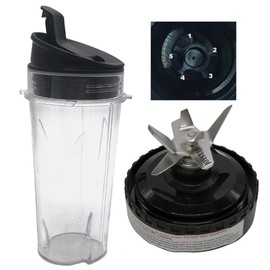 Replacement Pro Extractor Blades and 16-Ounce (16 oz.) Cup with Sip & Seal Lid Fit for Nutri NINJA FIT 700 Watt Blender QB3000 / QB3001SS 30/QB3003REF/QB3004/QB3005/(3, 16oz cup with lid +blade)