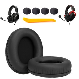 Replacement EarPads Compatible with Hyper-X Cloud 1/2/3/Pro/Core/Alpha/Alpha S/Flight/Stinger/Mix/CloudX Headsets – Soft Protein Leather Earpads + 4pcs Bonus Mic Foam Covers （Black）