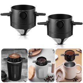 DBAILY Coffee Filter, Pack of 2 Coffee Filters, Reusable, Coffee Filter, Camping, Coffee Filter, Stainless Steel, No Filter Paper Required, Easy to Carry for Making Manual Coffee