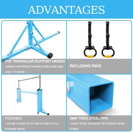 GBVUGY Foldable Gymnastics Kip Bar for Home Indoor Training,Horizontal Bar for Kids Girls Junior,Adjustable Arms from 3' - 5' Gym Equipment,1-4 Levels,300lbs Weight Capacity