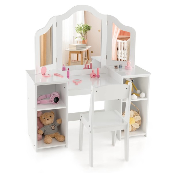 HONEY JOY White Kids Vanity Table, Princess Dressing Table with