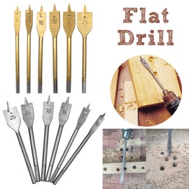 Spade Drill, Flat Woodworking Drill Bit 6-45 mm to Choose From, Silver/Titanium Gold Spade Drill for Electric Drills, Table Drills, Soft and Hardwood, Plaster, Clinker Brick, Foam Box