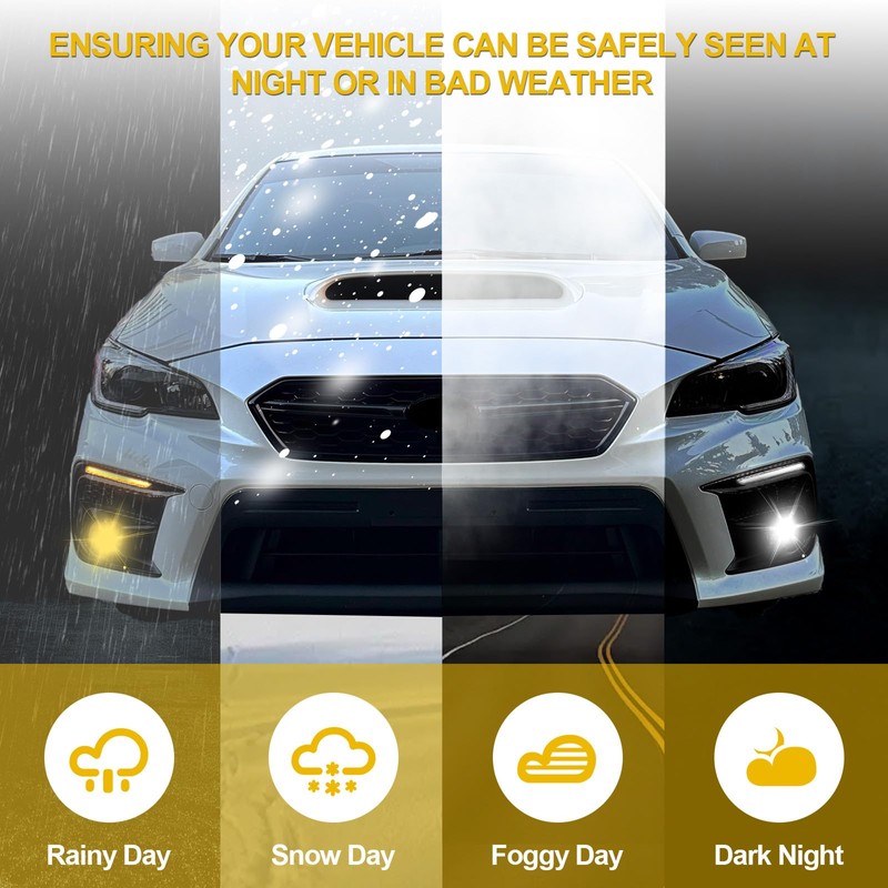 Fancemot LED Fog Lights White Daytime Running Lights (DRL) Amber