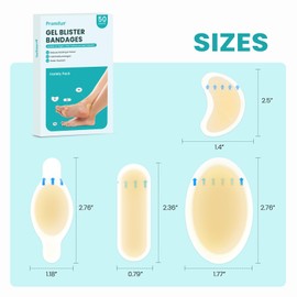 Promifun Blister Bandages Blister Pads - 50 ct Blister Cushions - Water Resistant Hydrocolloid Bandages for Foot, Toe, Heel - Gel Blister Bandages for Prevention & Recovery, Variety Pack