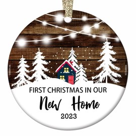 Our First Christmas in Our New Home 2023 Christmas Tree House Ornament Christmas Wedding Decoration Couple Gift Newlywed Couple 2023, 2.8" Flat Ceramic