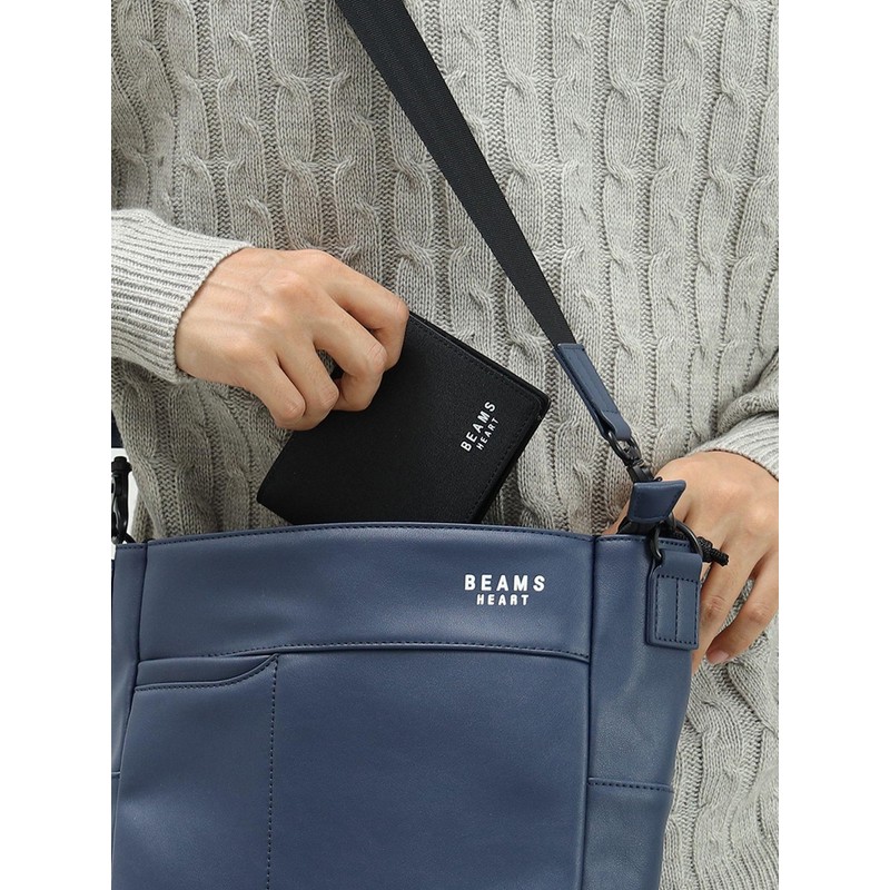 BEAMS HEART/Wallet/Pouch, Polyester, Heathered Material, Bifold Wallet, Men's, Black