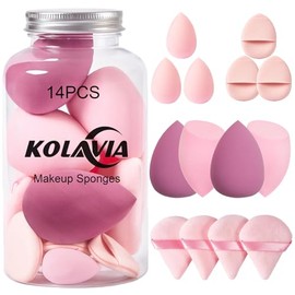 Juego de 14 esponjas de maquillaje, esponja mezcladora de belleza para mezcla de base con 3 mini esponjas de maquillaje y 4 borlas triangulares de pol