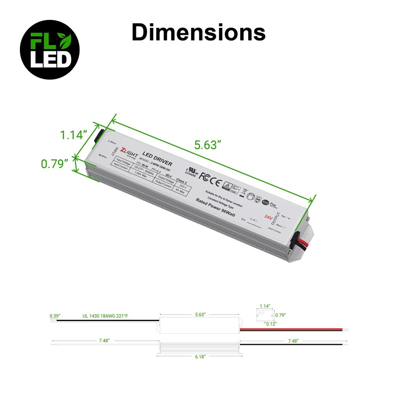 Mini driver de tamaño LED, 96 W, 24 V, 120-277