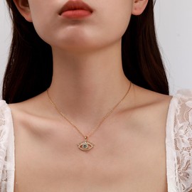 ALRNBY Gold Evil Eye Necklace for Women Dainty Choker Charm Necklace Colorful Evil Eye Necklace Blue Green Red Black Eyes 18K Gold Plated Necklace Trendy Lucky Jewelry Gift (ST5 Gold Fidget Necklace)