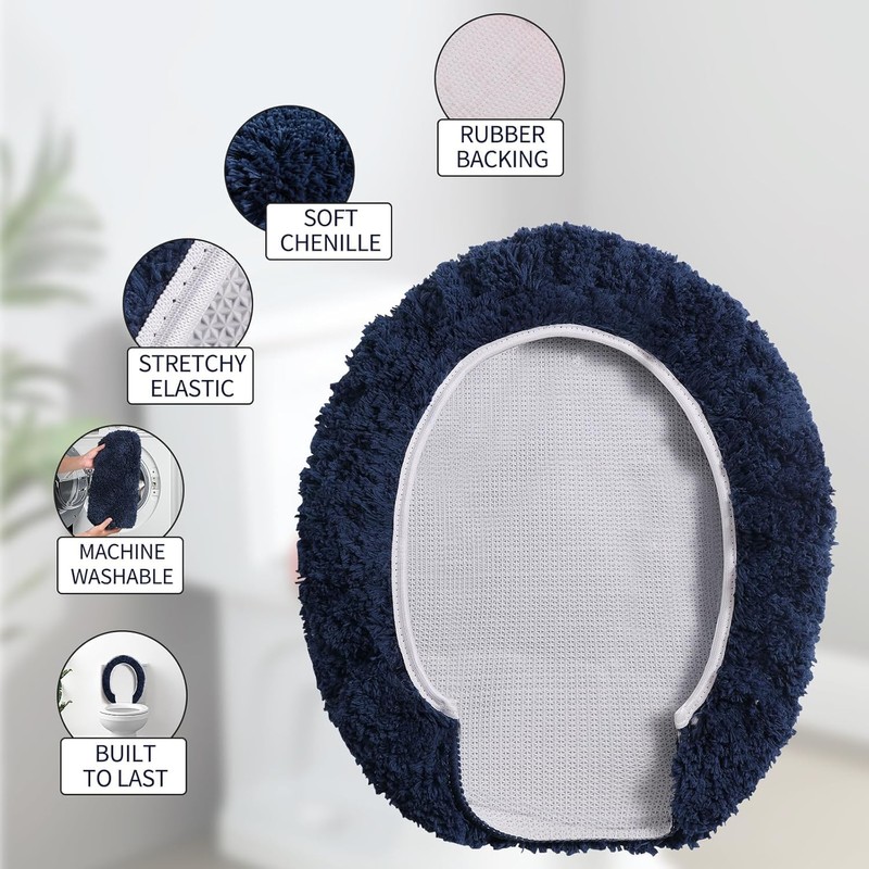 Microfiber Elongated Toilet Seat Cover 19.5"x 15" Machine Washable