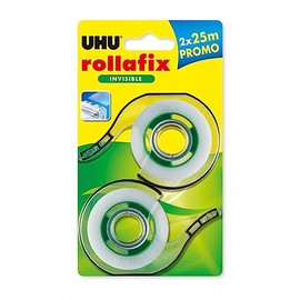 UHU Rollafix Invisible Tape Invisible Clear Solvent Free 2 Pack with Refill Pack 25m x 19mm