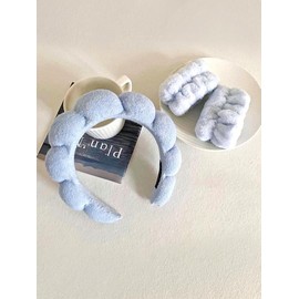 Women's Spring/Summer Cloud Shaped Hair Hoop & Face Washing Wrist Band, Gifts for Girlfriend, Casual Simple Hair Accessories Set for Daily Washing, Hair Accessories Set for Makeup, Spa:_Light Wash_one-size