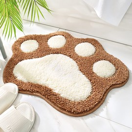 Entrance Mat, Cute Bath Mat, Stylish, Foot Wiping Mat, 17.7 x 23.6 inches (45 x 60 cm), Bath Mat, Absorbent and Quick Drying, Gradation, Shaggy, Fluffy, Washable, Durable, Paw Shape, Brown