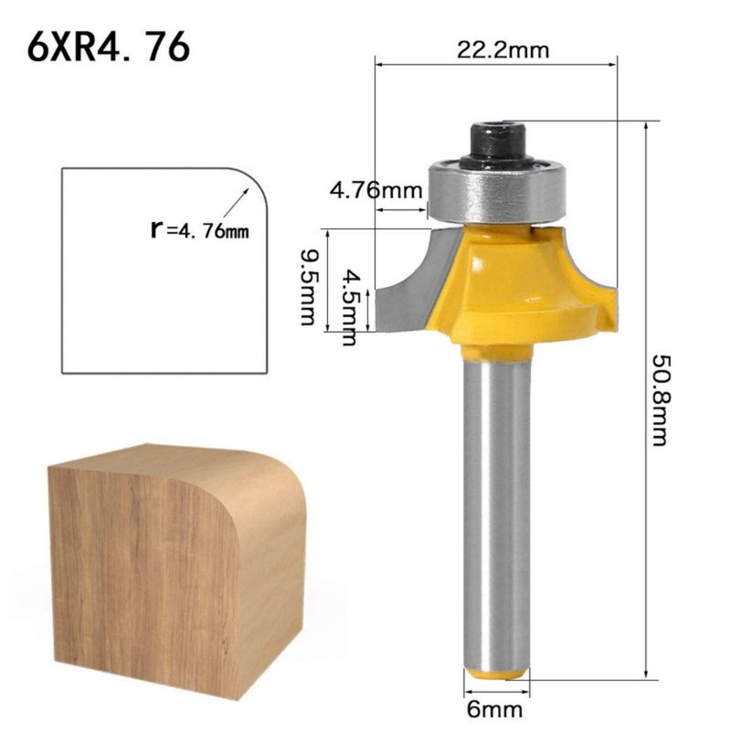 Baorder 4 Pieces 6 mm Shank Round Over Milling Cutter