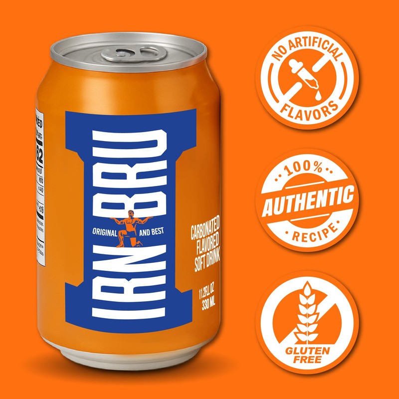 IRN-BRU Original Scottish Sparkling Soda, Citrus Flavored Carbonated Drink -