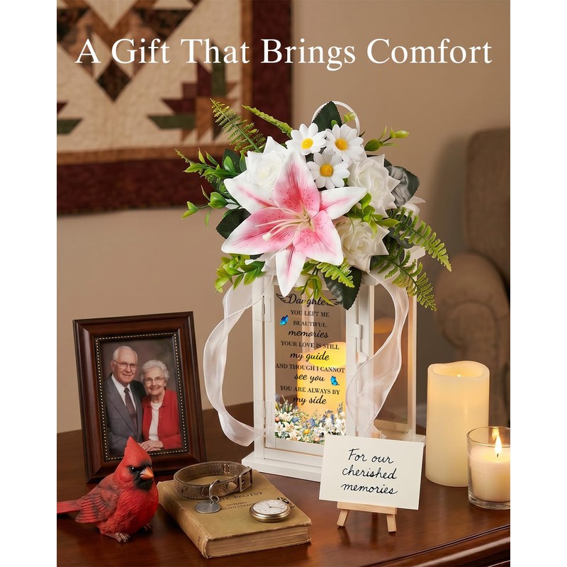Memorial Lantern with Flower, Sympathy Gift for Loss of Daughter,