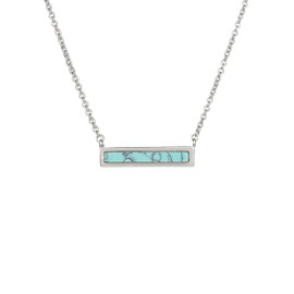 Lauren-Spencer Gemstone Bar Necklaces for Women Gold Silver Plated Simulated Turquoise Necklace Pendant Triangle Square Necklaces Dainty Choker Necklace Jewelry Gift (Silver-Turquoise Bar Necklace)